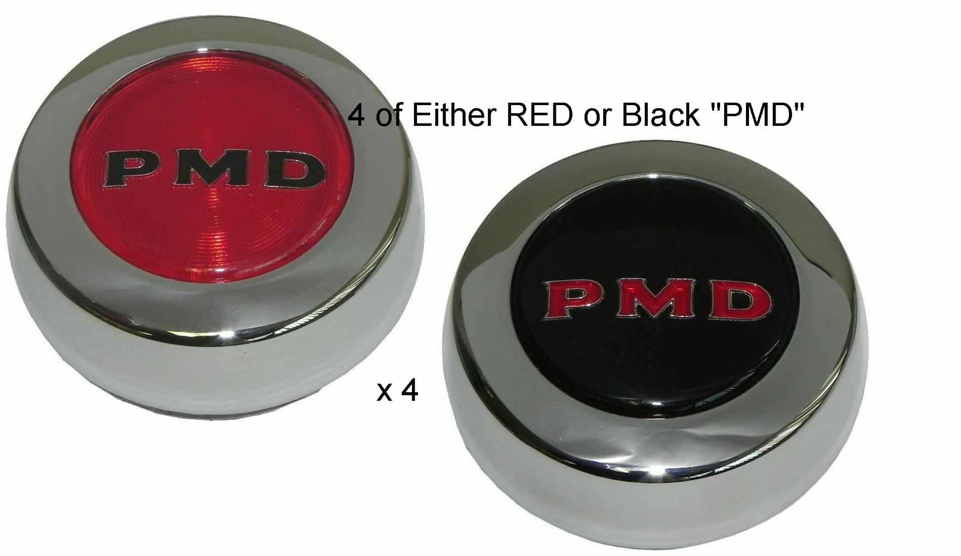Rally II Center Cap Set: "PMD" Black or Red (4)